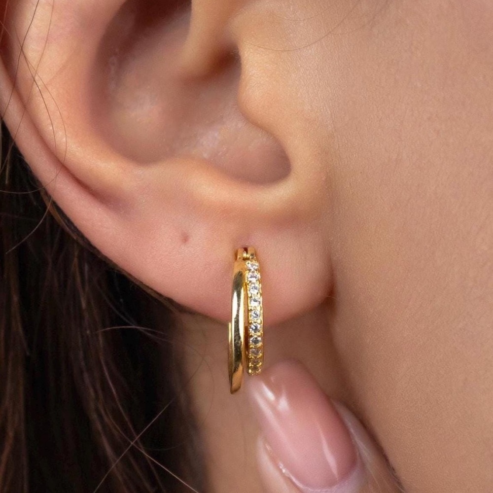 18K Gold Multi Hoop Earring Cuff,Crystal Hoop Earring,